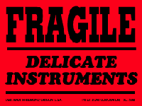 Fragile Labels - Fragile Label 3" x 4" (Delicate Instruments, fluorecent) 500/roll
