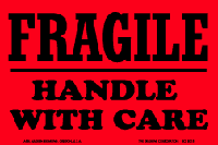 Fragile Labels - Fragile Label 3" x 4" (fluorescent red) 500/roll